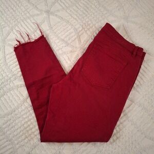 Loft Womens 12/31 The Skinny Jeans Red Raw Hem Stretch Denim Pants